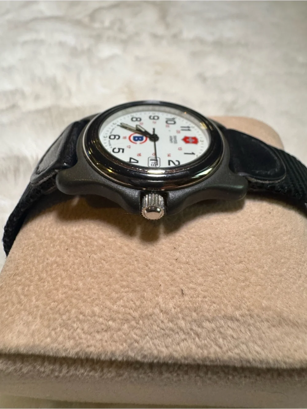 Victorinox White Dial Watch with Black Strap and Red Accents